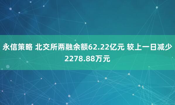 永信策略 北交所两融余额62.22亿元 较上一日减少2278.88万元